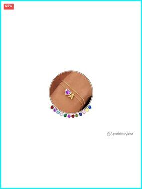 14K Gold Plated Heart Initial Birthstone Charm Bracelet